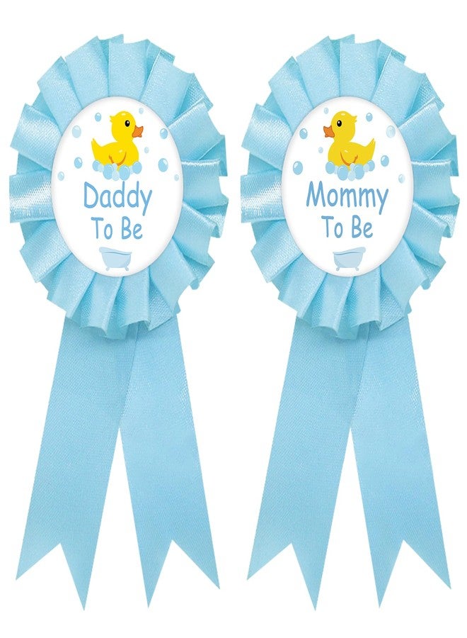 SUPERLUBY Duck Mom to Be Tinplate Badge Pin, Yellow Duck Dad to Be Pin, Gender Reveal Button for New Parents, Blue Rosette Mom to Be Award Ribbon, Farm Animal Baby Shower Party Favors - Image 1
